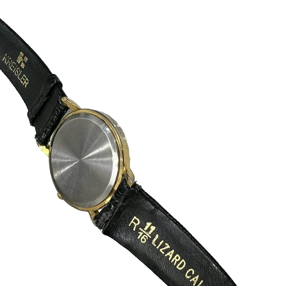 VINTAGE MICKEY MOUSE QUARTZ WATCH - GOLD TONE W YELLOW FACE KREISLER LIZARD BAND